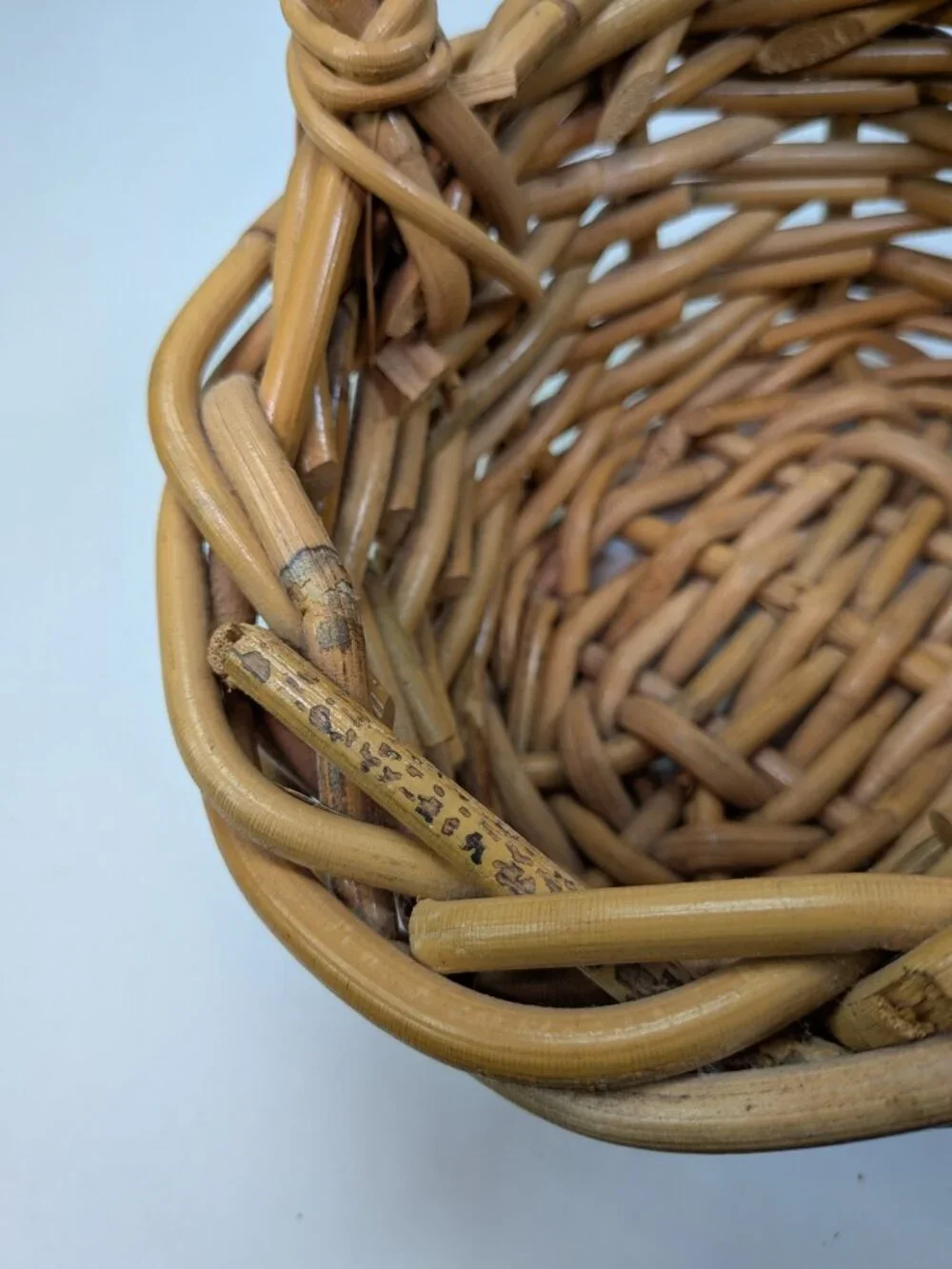 Vintage Natural Wicker Baskets Set of 2 Thick Vine Handled Gathering Baskets